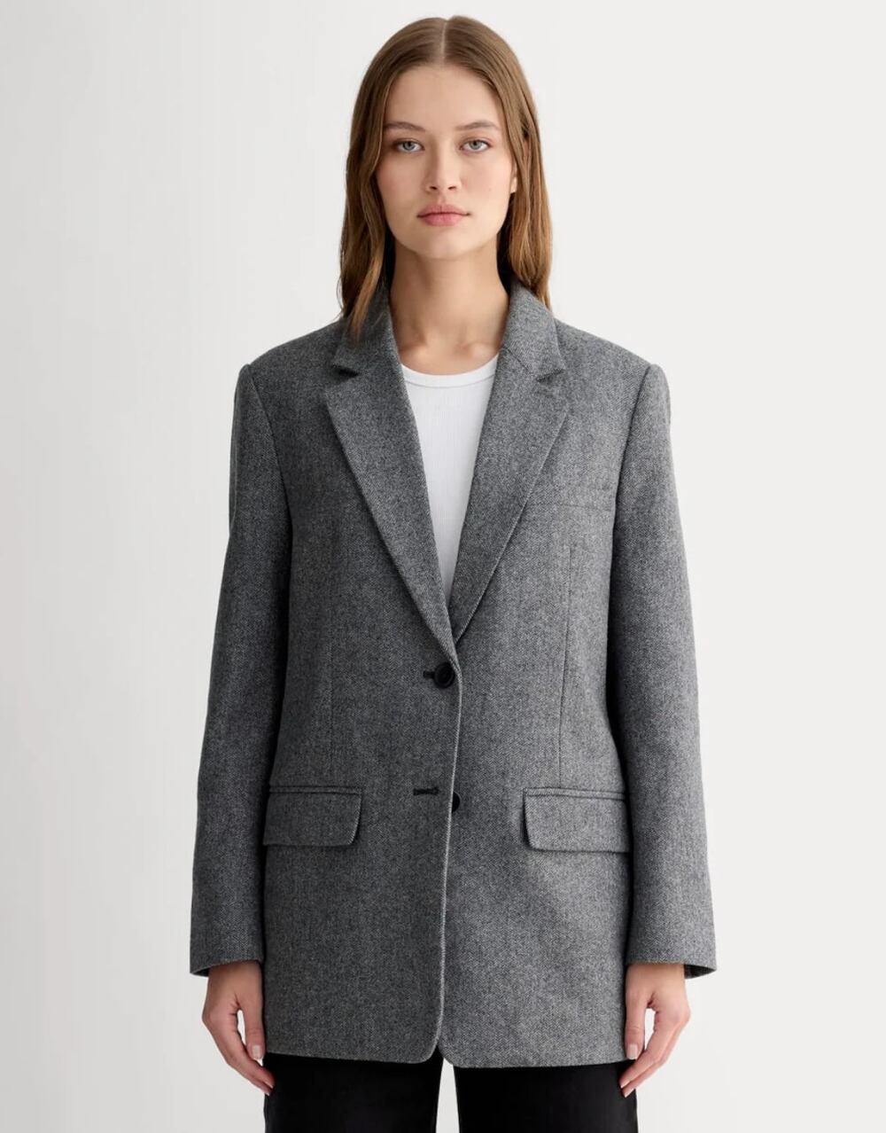 Everlane The Oversized Wool Herringbone Blazer Grey Women's Size 8